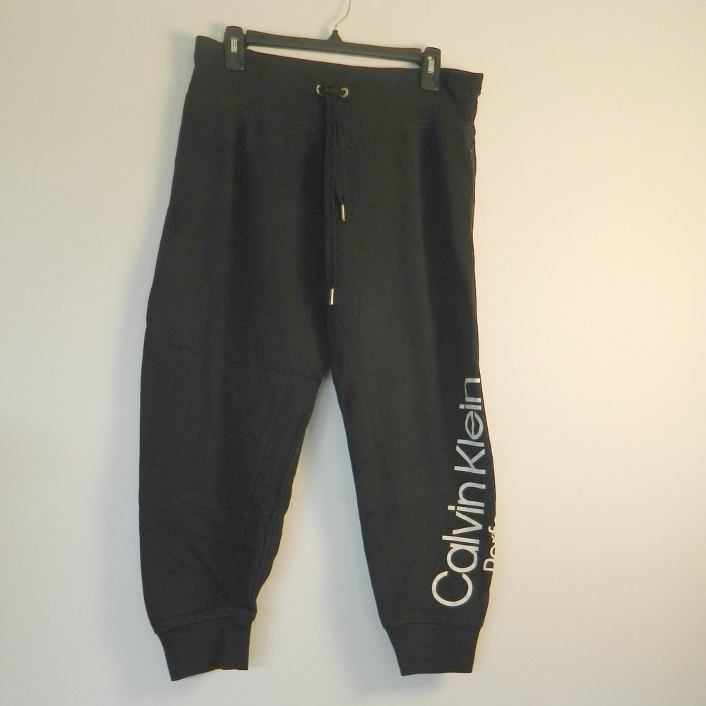 Calvin Klein Performance Capri Jogger Womens L Black Logo Drawstring Sweatpants